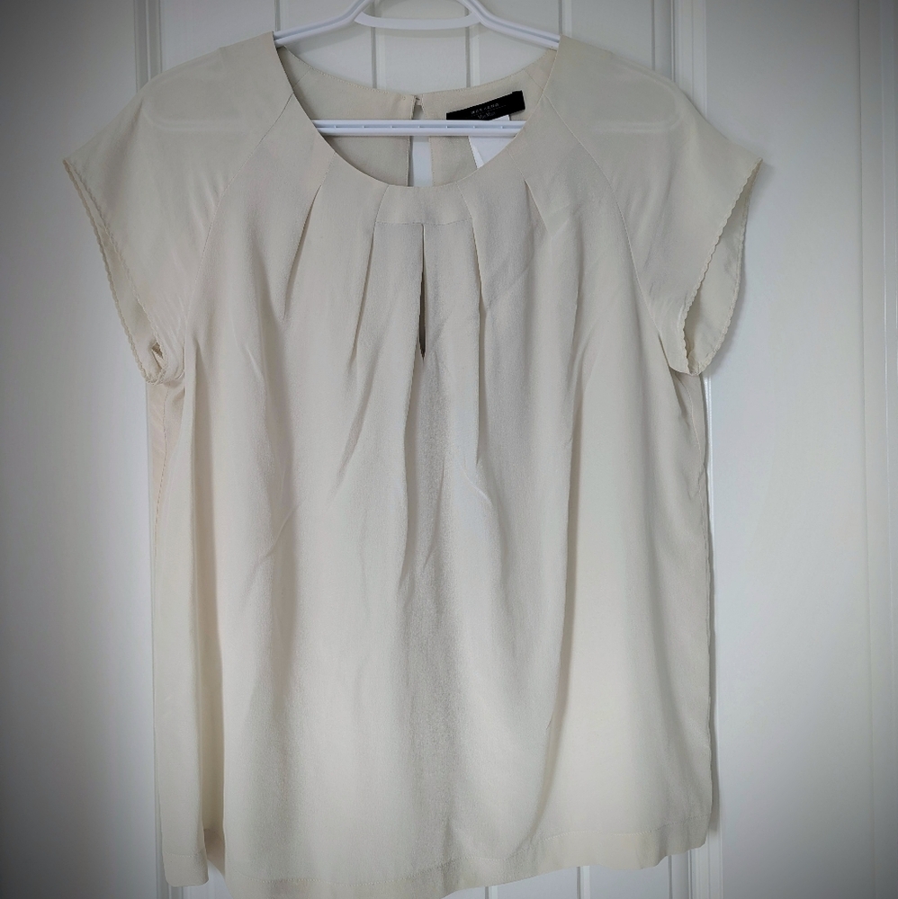 Weekend Max Mara Cream Short Sleeve Pleated Blouse